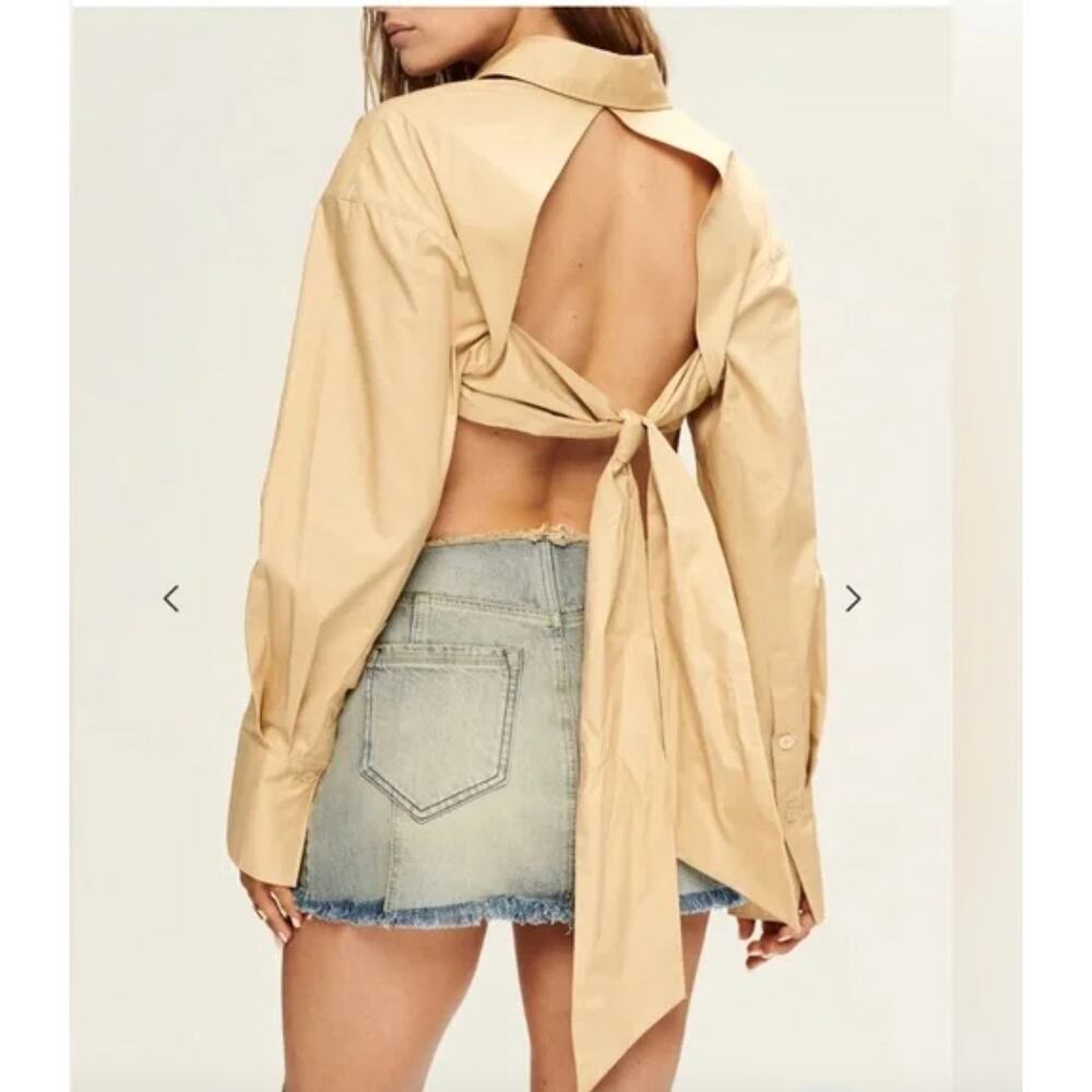 SER.O.YA Mel button down shirt open back khaki‎ Revolve NWT